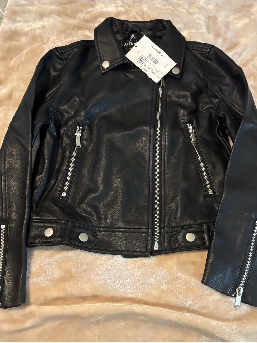 Blank NYC Black Faux Leather Moto Jacket with Silver Hardware